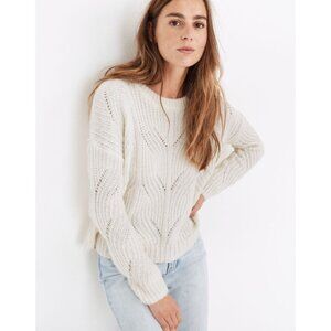 Madewell Charley Pointelle Cable-Knit Alpaca Pullover Sweater Antique Cream XXS‎